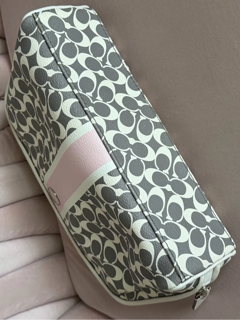 COACH Heritage Signature Stripe Cosmetic Bag 🩷